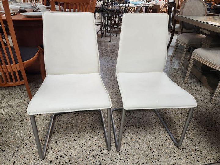 SET OF 2 | CALLIGARIS White Leather Dining Chairs