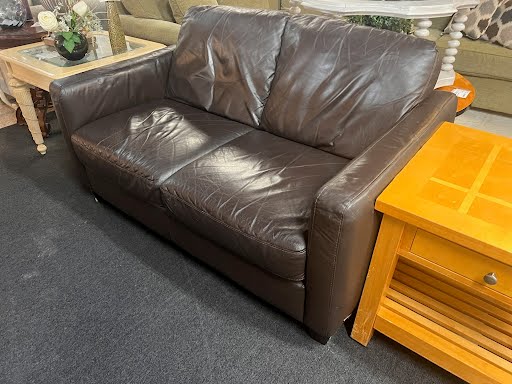 57" Natuzzi Leather Love Seat - Brown