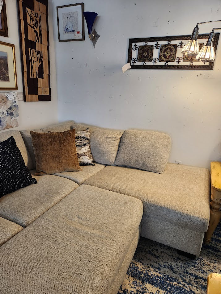 Beige c Shape Sectional With Storage Ottoman