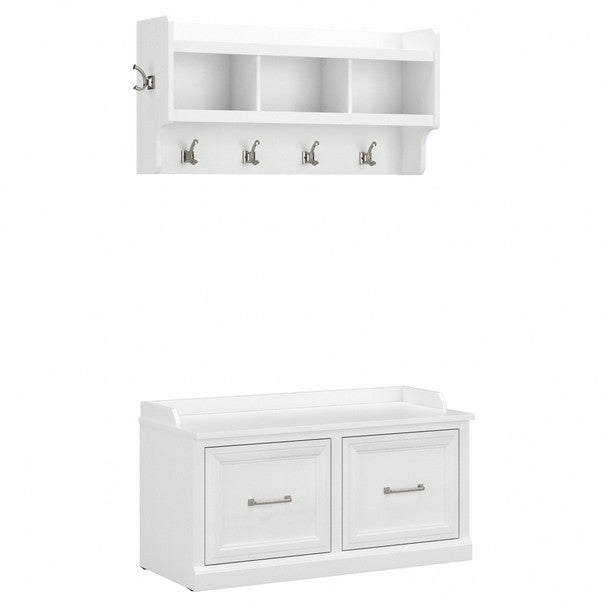 39W" 2pc Storage Bench/Rack Hall Tree - White
