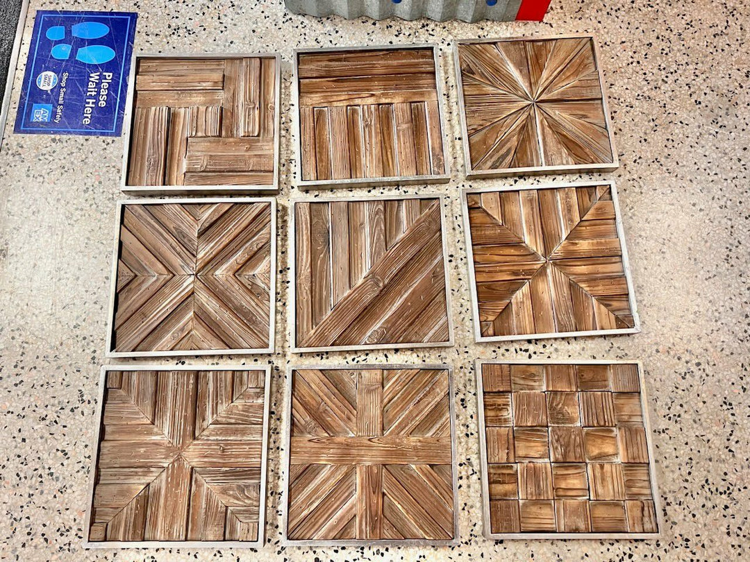 9 PIECE WALL ART - Uttermost Rustic Wooden Squares wall art
