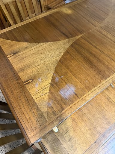 Dining Set Inlaid Wood w. 6 Chairs + 1 Leaf