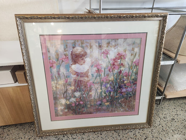 35x33" Girl in Garden Print - Gold Frame