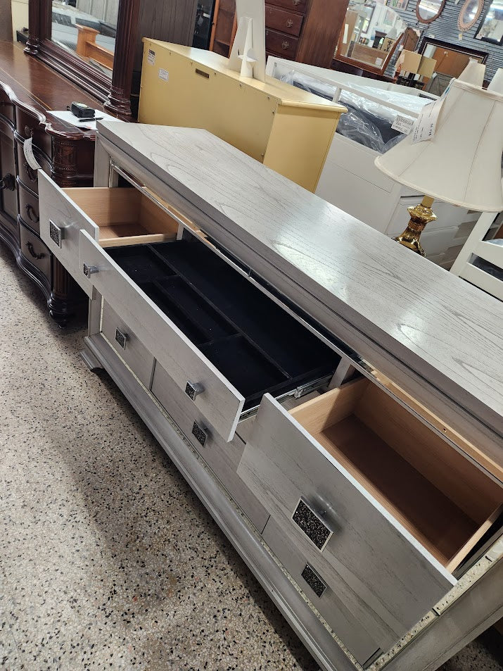 Light Wood Mirrored Trim Dresser