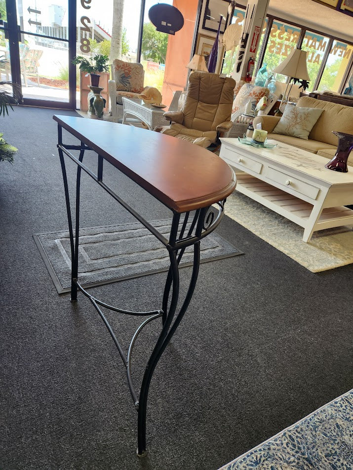 Dark Wood Half Moon Sofa Table + Mirror