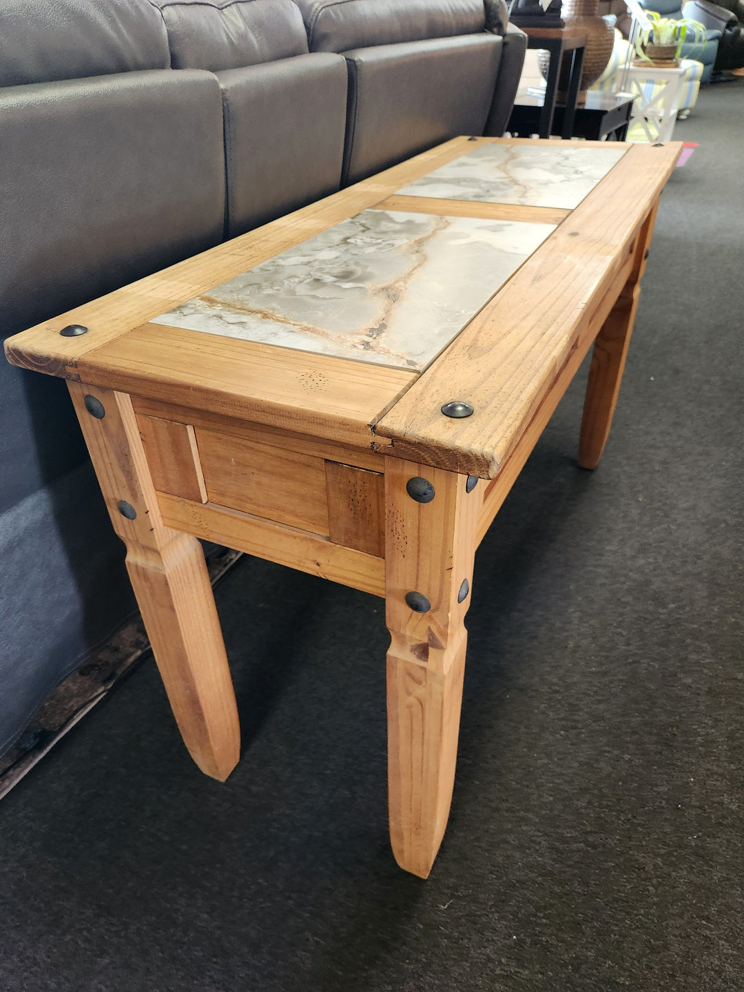 Wood Sofa Table with Stone