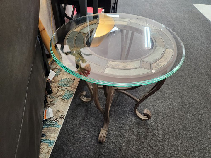 Round Glass Top End Table