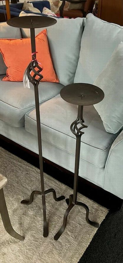 Set of 2, Gothic wrought iron candle stands