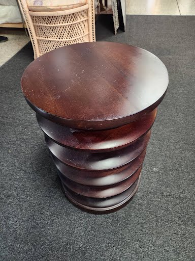 14" Round Dark Wood End Table