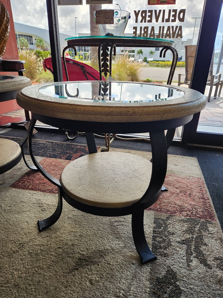 Stone End Table With top glass