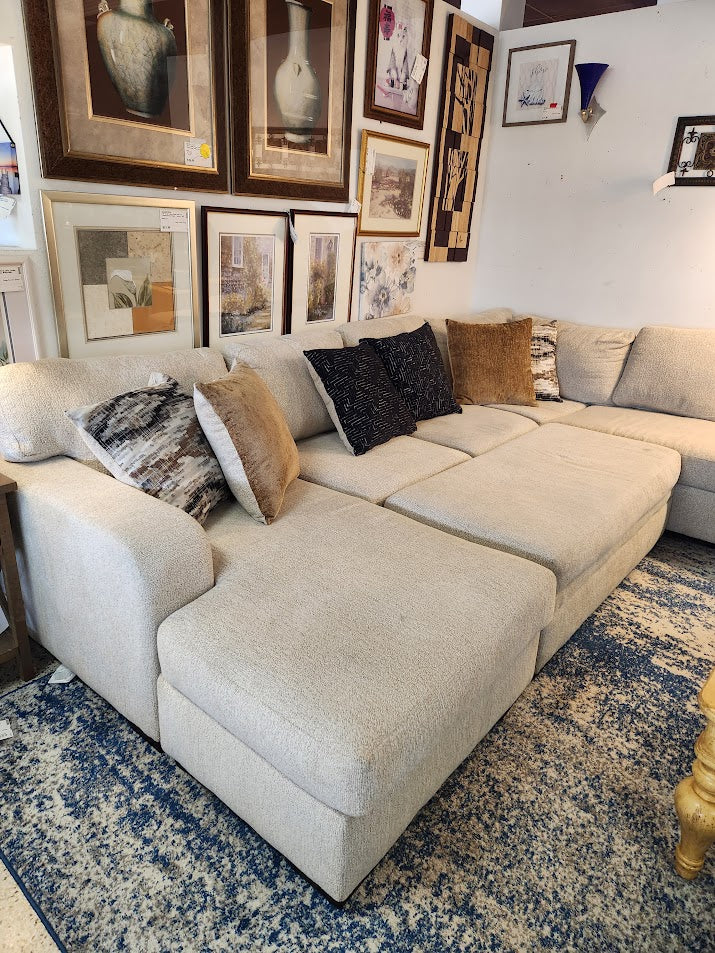 Beige c Shape Sectional With Storage Ottoman