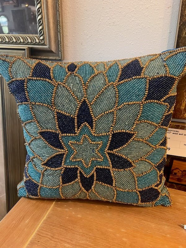 Pillow Beaded, Hand Embroidered  16x16"