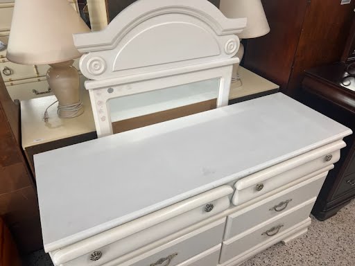 52" White Dresser with Mirror