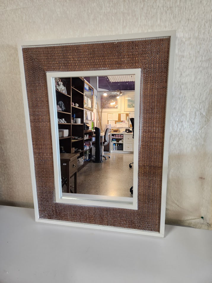 White Faux/Rattan Mirror