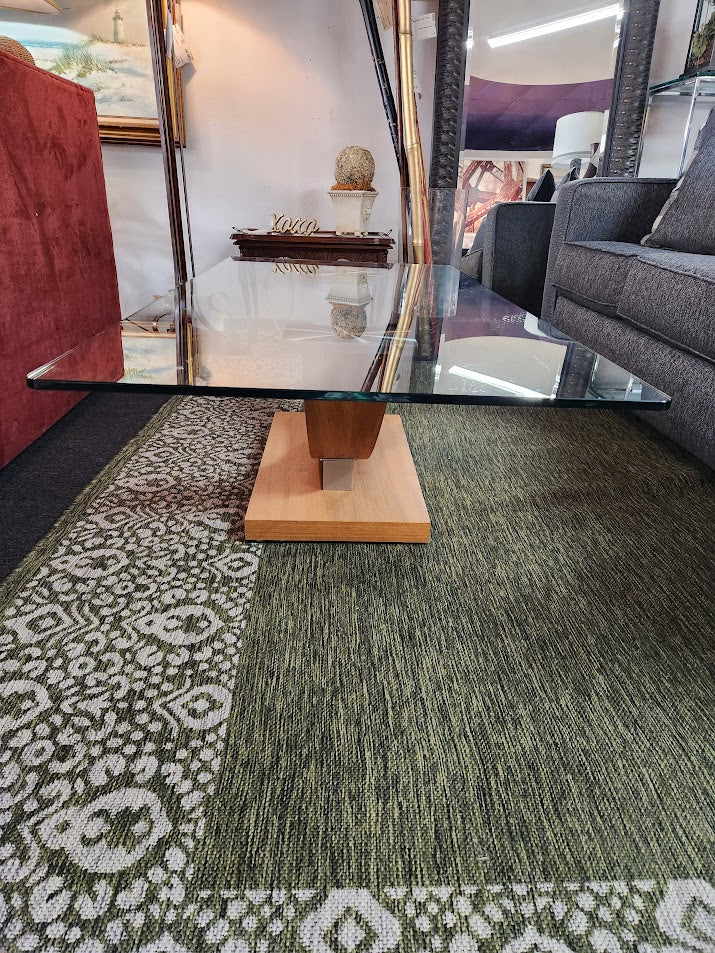 Light Wood Modern Glass Top Coffee Table