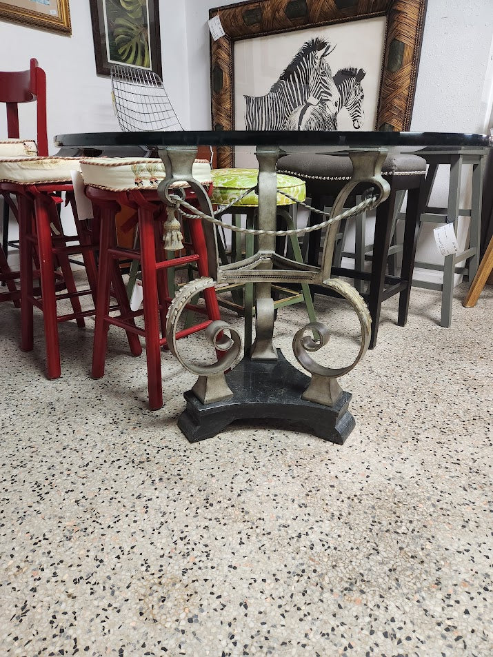 Grey Iron Leaf Glass Top Dining Table