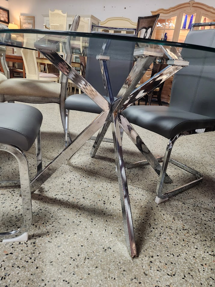 RTG Crome Metal Base glass top Dining Table