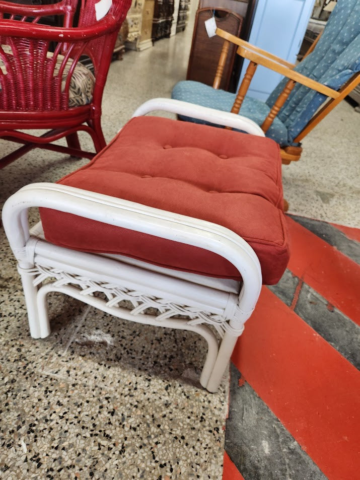 White Square Ottoman/ red cushion