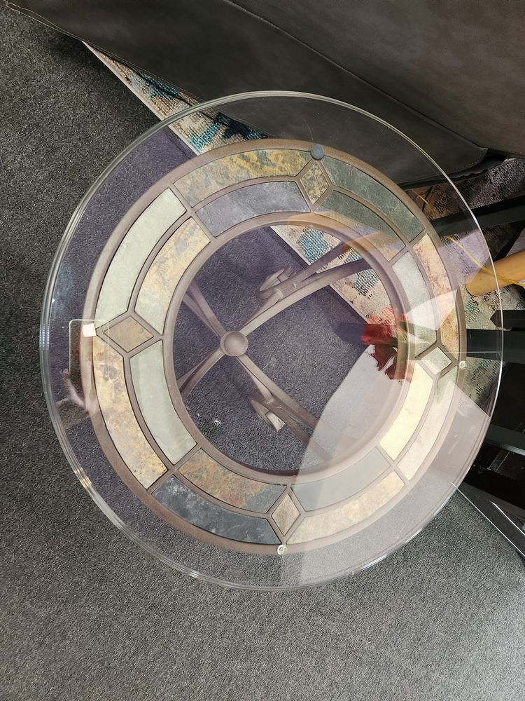 Round Glass Top End Table