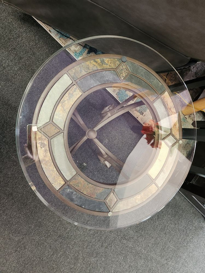 Round Glass Top End Table