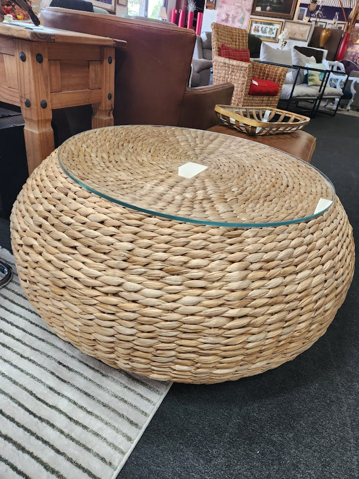 Wicker Coffee Table With Glass Top