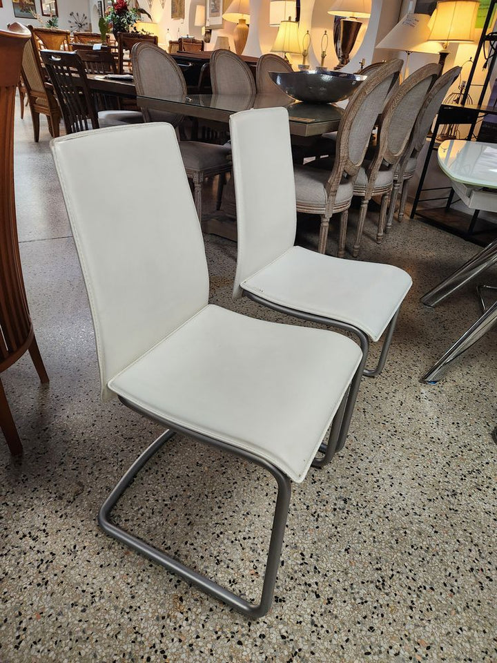 SET OF 2 | CALLIGARIS White Leather Dining Chairs