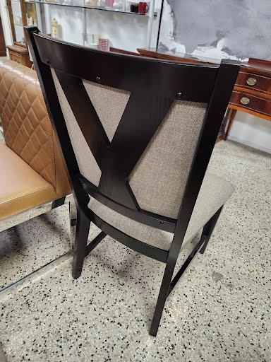 SET OF 2- Grey Fabric/Wood Frame Dining Chairs