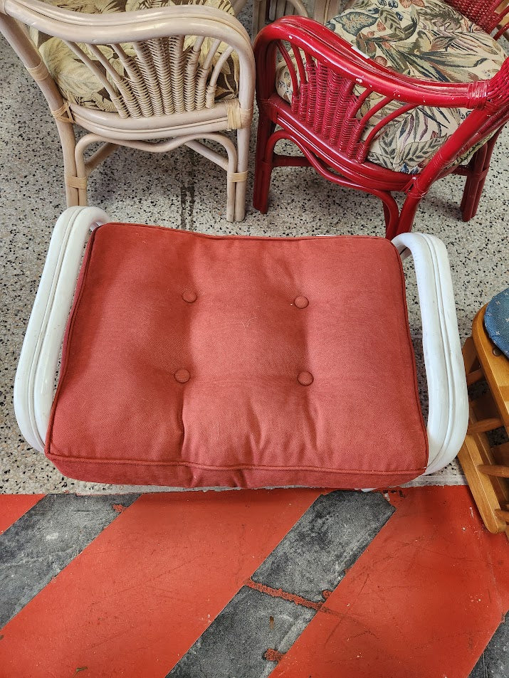 White Square Ottoman/ red cushion