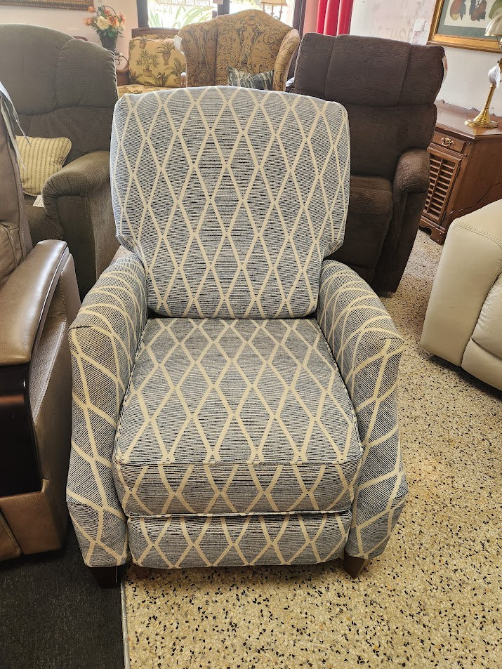 Push Back Blue And White Recliner