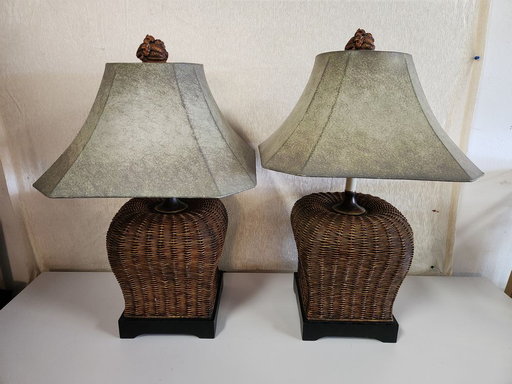 SET OF 2 | Wicker Base Table Lamps