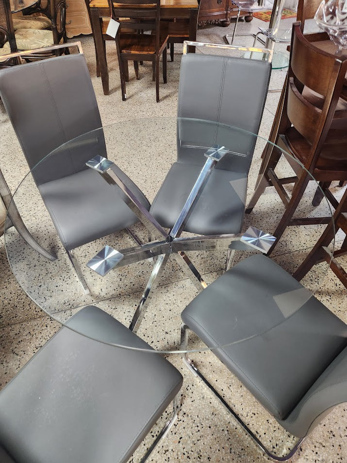 RTG Crome Metal Base glass top Dining Table