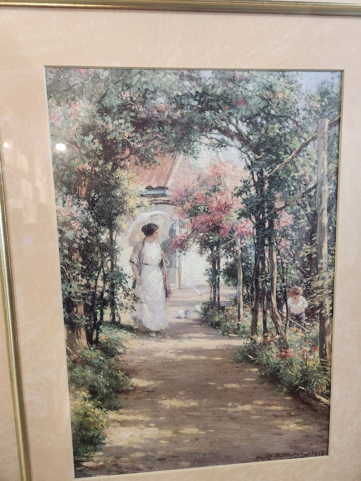 22x27" Woman in Garden Print - Gold Frame