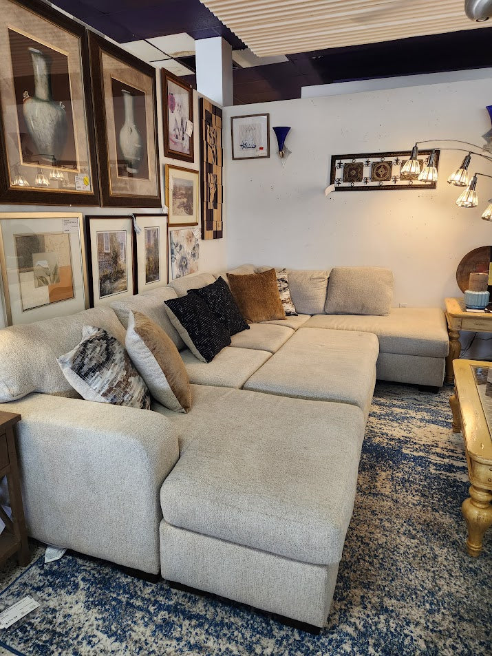 Beige c Shape Sectional With Storage Ottoman