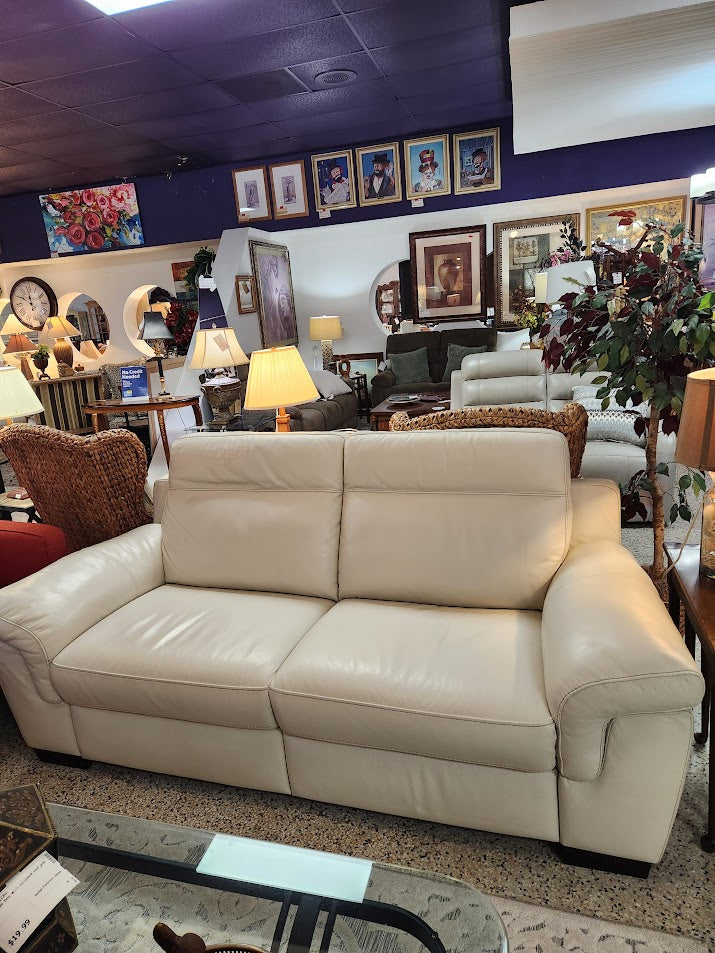 Beige Leather Recliner Sofa