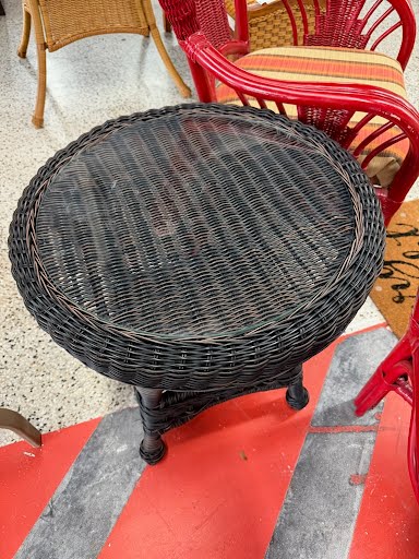 Black Wicker Glass Top Outdoor Table
