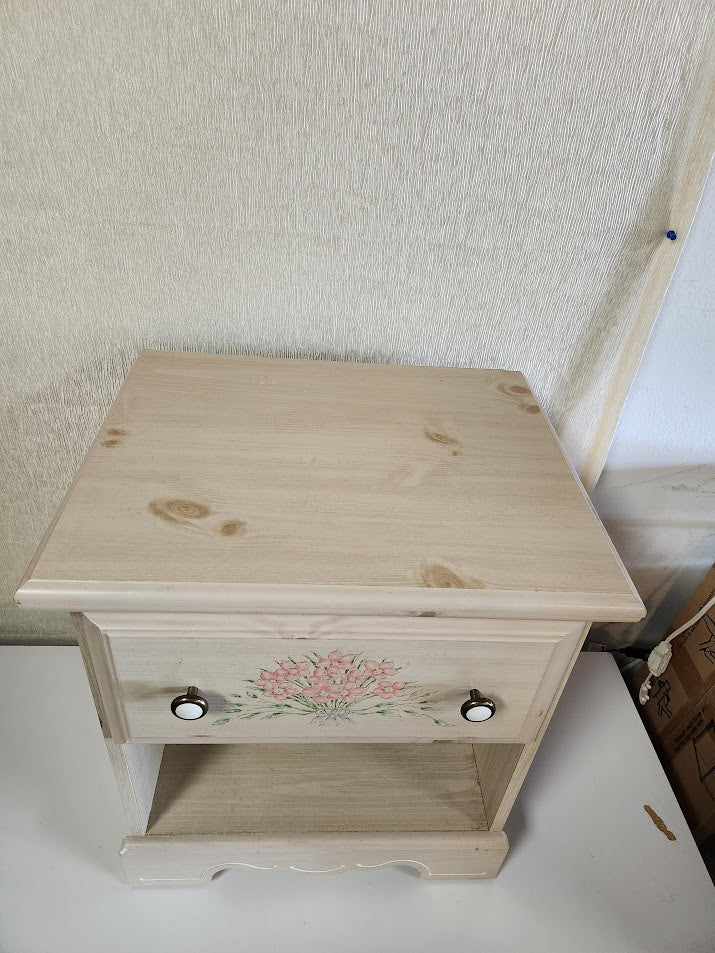 Light Wood Flower Nightstand