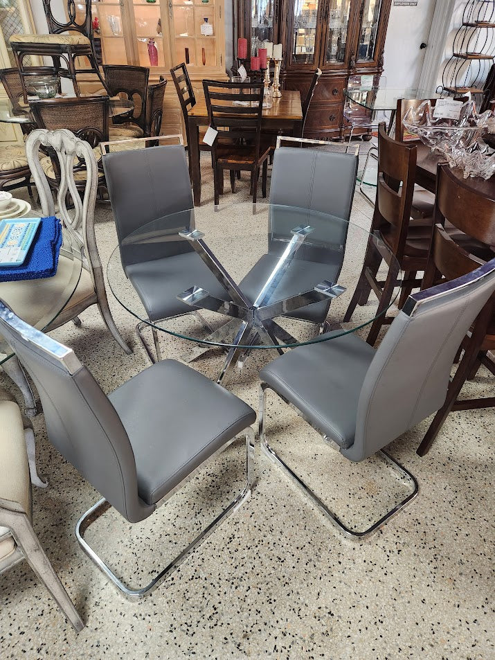 RTG Crome Metal Base glass top Dining Table
