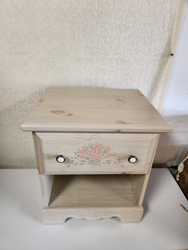 Light Wood Flower Nightstand