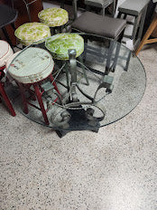 Grey Iron Leaf Glass Top Dining Table
