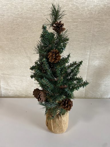 Small Christmas Tree with Pinecones in Burlap