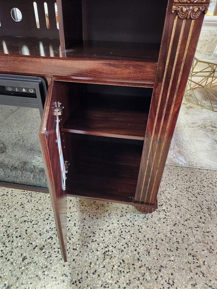 Ashley FurnitureDK Brown Console With Fireplace