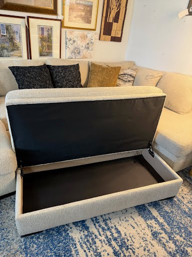 Beige c Shape Sectional With Storage Ottoman