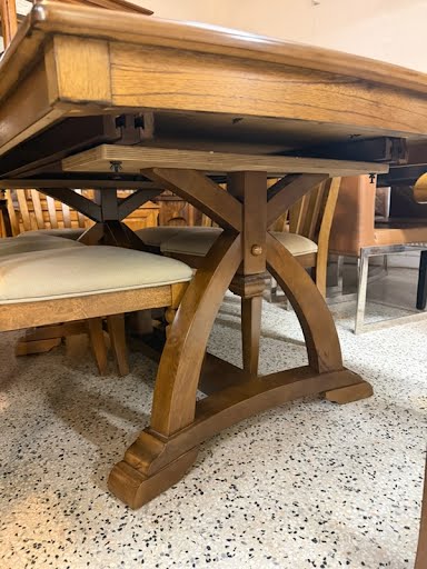 Dining Set Inlaid Wood w. 6 Chairs + 1 Leaf