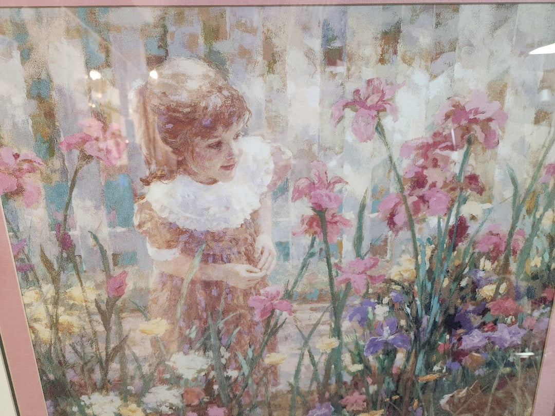 35x33" Girl in Garden Print - Gold Frame