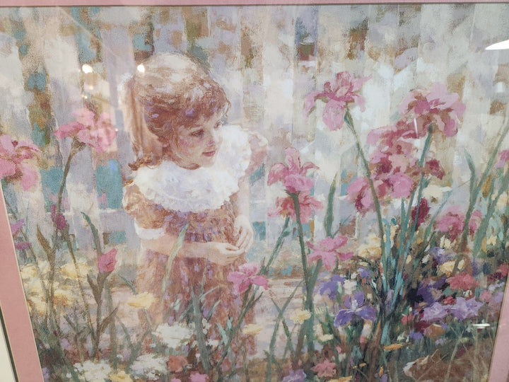 35x33" Girl in Garden Print - Gold Frame