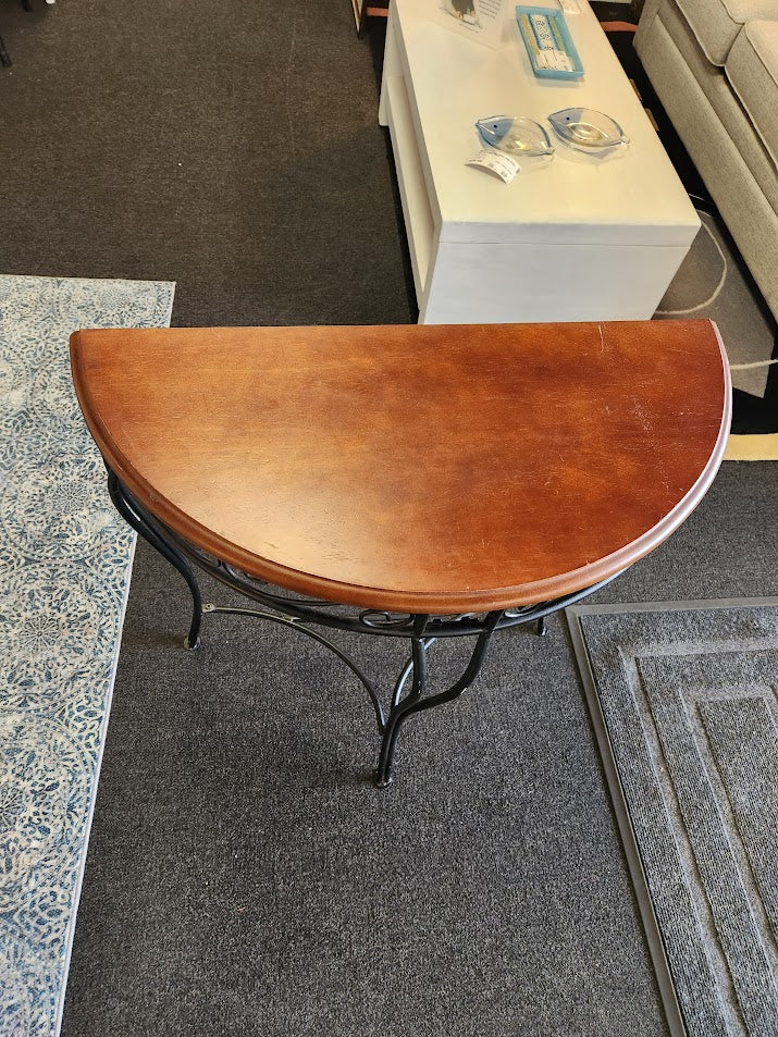 Dark Wood Half Moon Sofa Table + Mirror