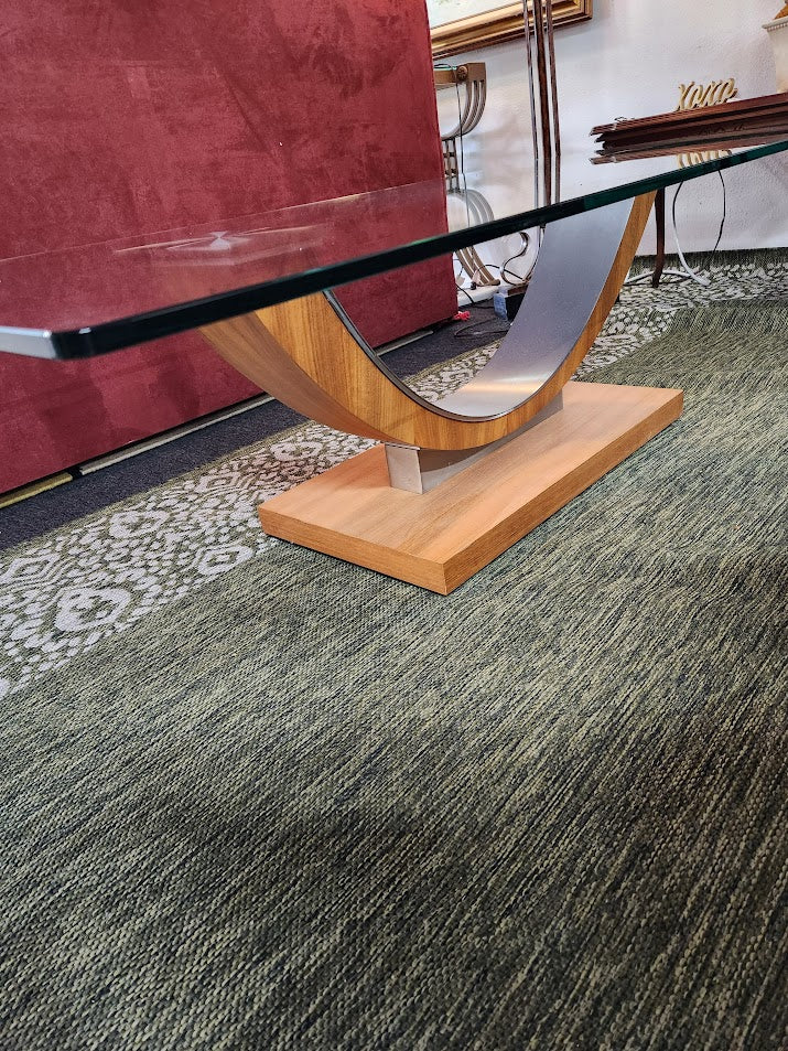 Light Wood Modern Glass Top Coffee Table