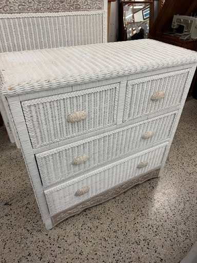 White Wicker High Chest