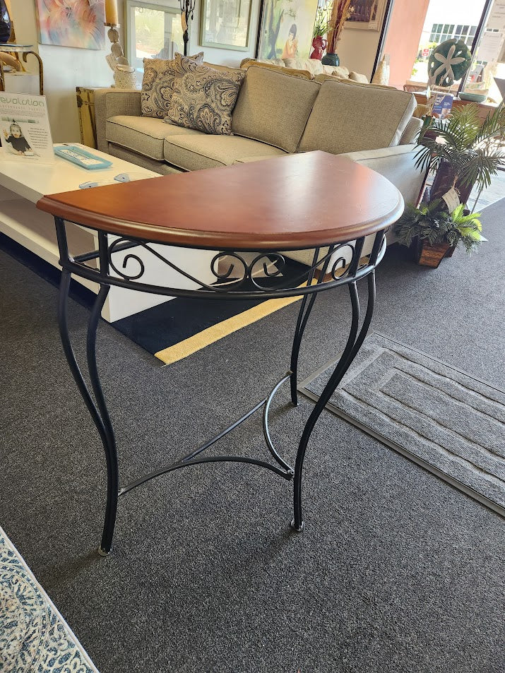 Dark Wood Half Moon Sofa Table + Mirror