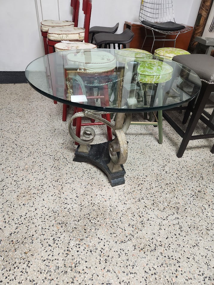 Grey Iron Leaf Glass Top Dining Table